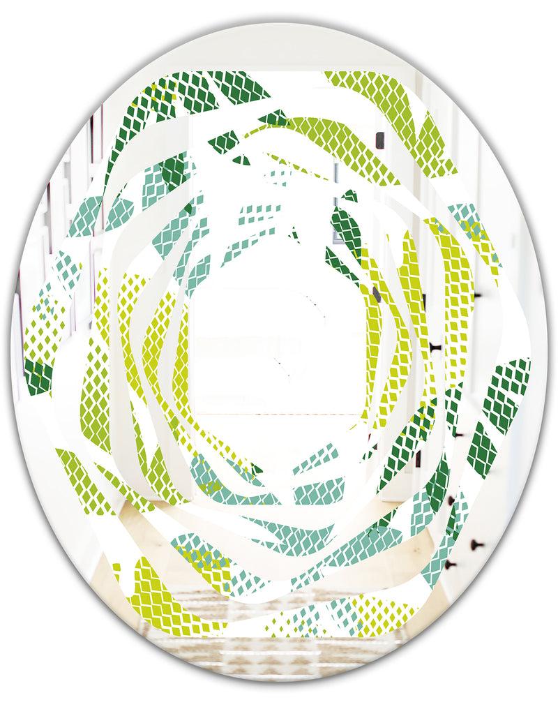 DesignQ Tropical Botanicals III - Modern Round Or Oval Wall Mirror - Whirl