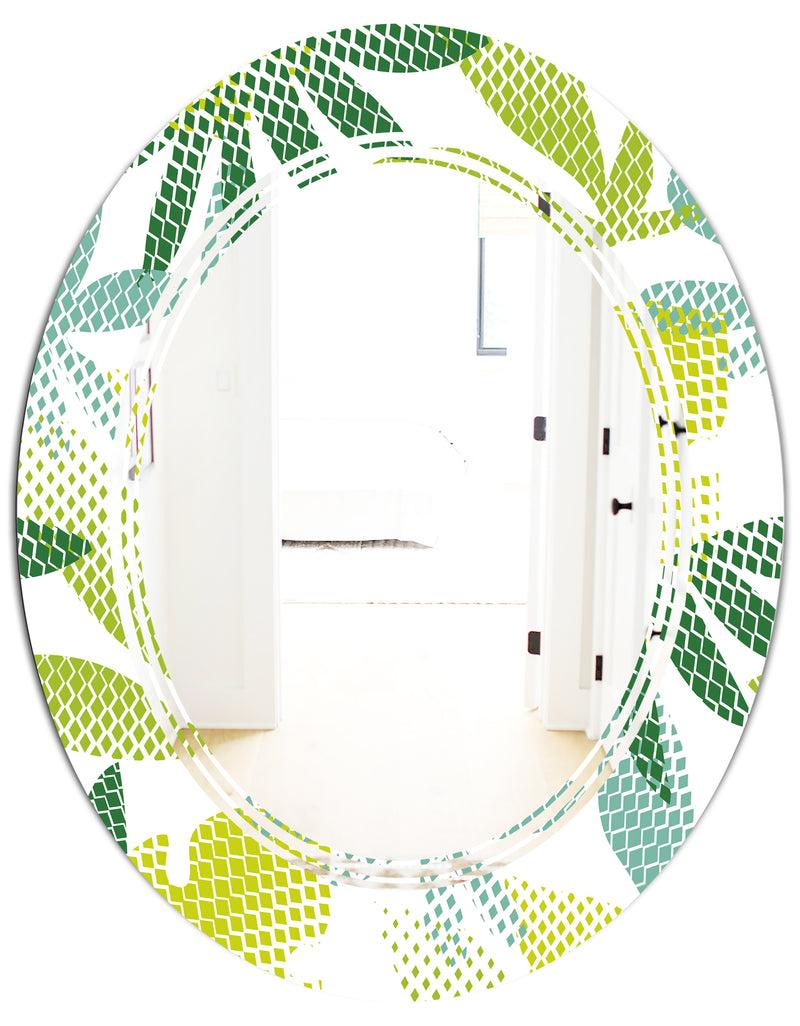 DesignQ Tropical Botanicals III - Modern Round Or Oval Wall Mirror - Triple C