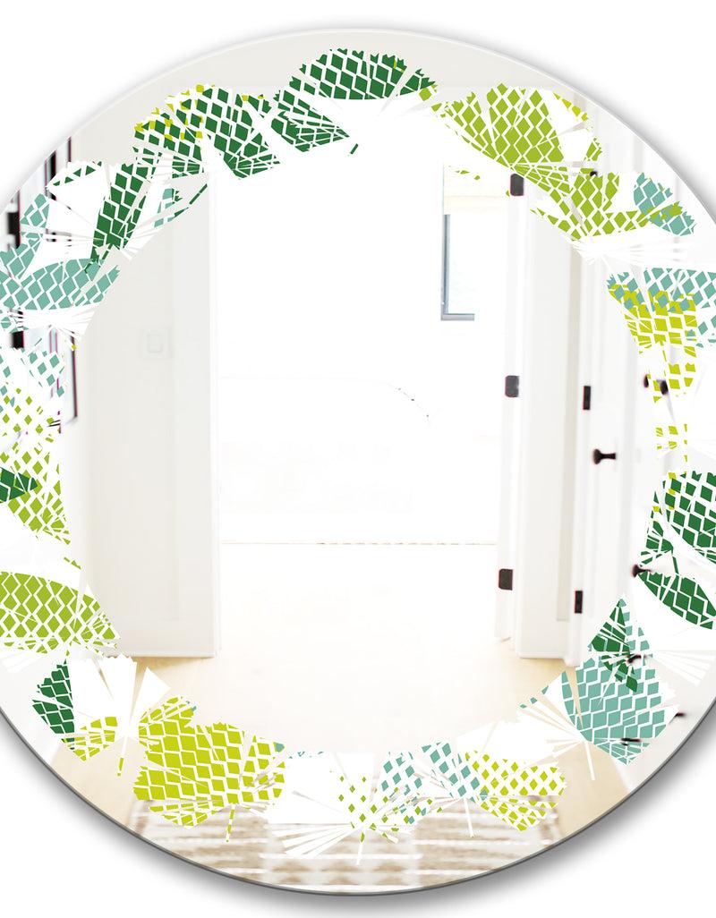 DesignQ Tropical Botanicals III - Modern Round Or Oval Wall Mirror - Leaves