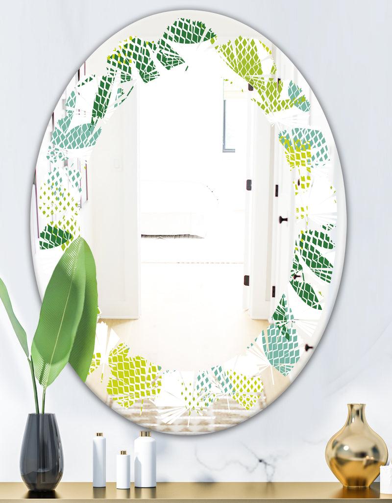 DesignQ Tropical Botanicals III - Modern Round Or Oval Wall Mirror - Leaves