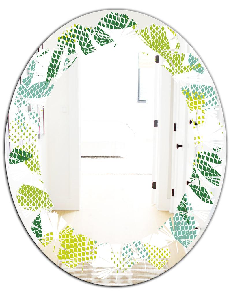 DesignQ Tropical Botanicals III - Modern Round Or Oval Wall Mirror - Leaves