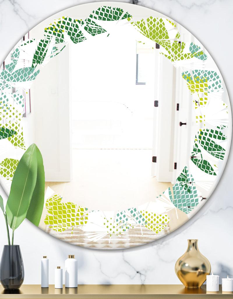DesignQ Tropical Botanicals III - Modern Round or Oval Wall Mirror - Leaves