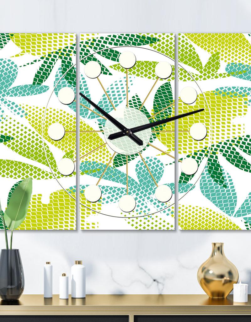DesignQ Tropical Botanicals III - Oversized Mid-Century wall clock - 3 Panels