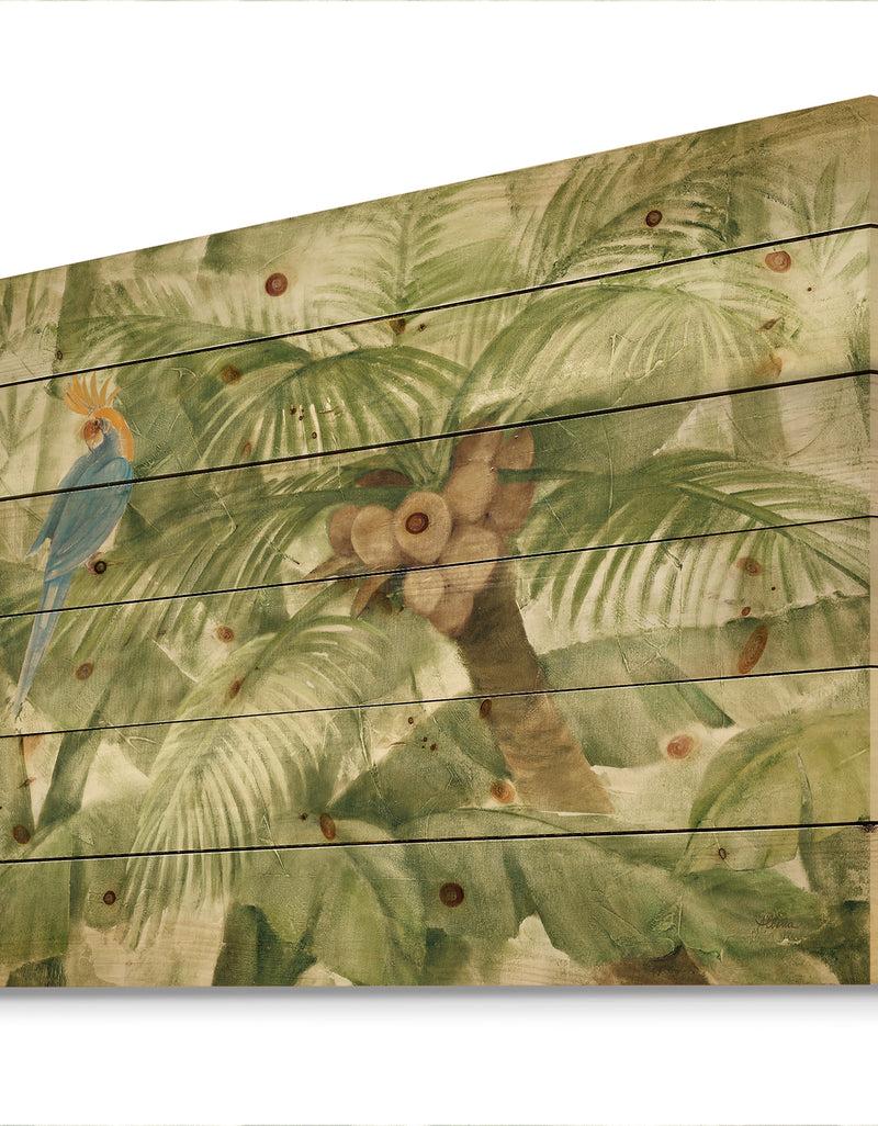 DesignQ Tropical Canopy I Green - Traditional Print On Natural Pine Wood