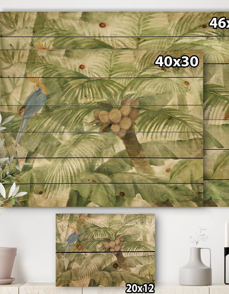 DesignQ Tropical Canopy I Green - Traditional Print On Natural Pine Wood