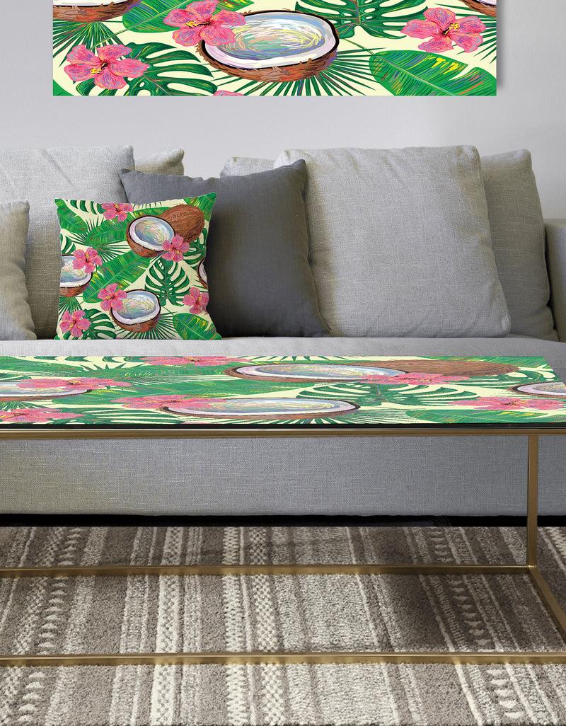 DesignQ Tropical Cooconut and Jungle Flowers - Metal Glam Coffee Table