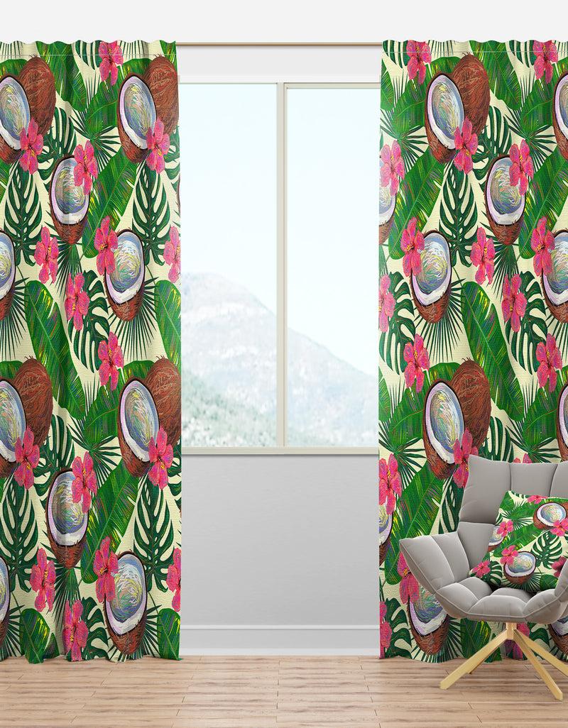 DesignQ Tropical Cooconut and Jungle Flowers - Mid-Century Modern Curtain Panels