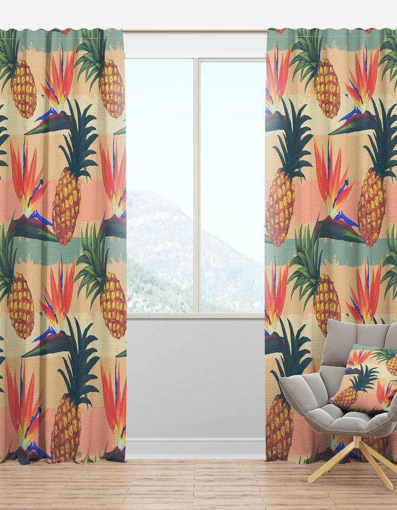 DesignQ Tropical Exotic Flowers & Pineapple Pattern - Tropical Curtain Panels