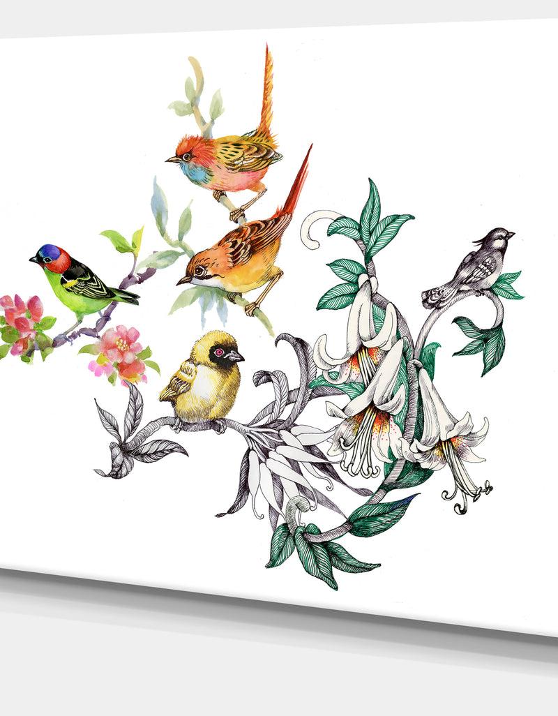 DesignQ Tropical Flowers And Birds - Birds Canvas Art Print