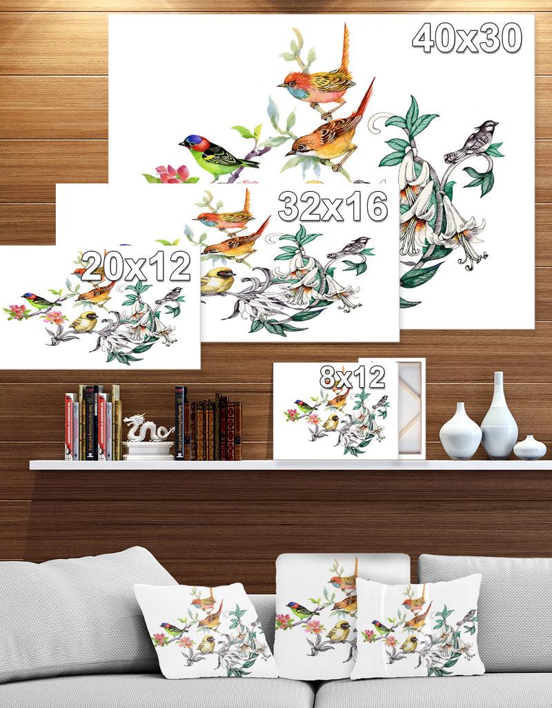 DesignQ Tropical Flowers And Birds - Birds Canvas Art Print