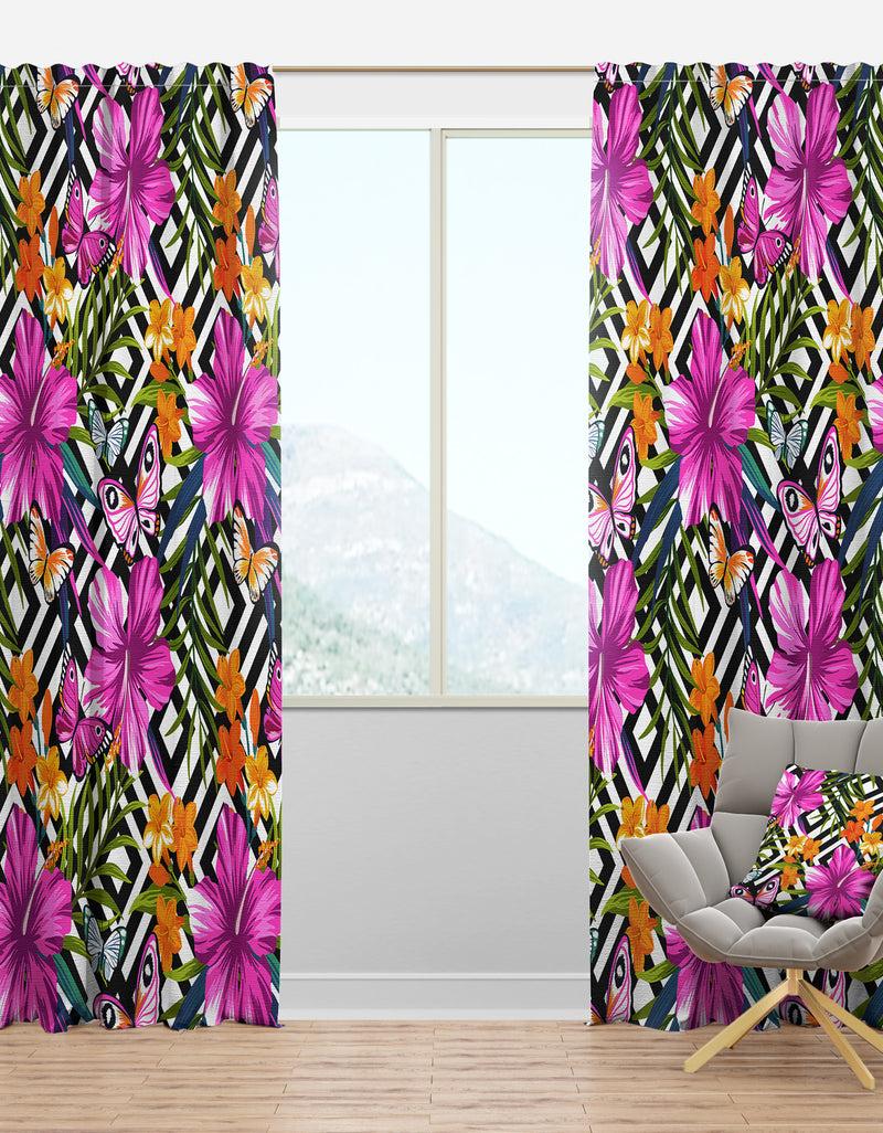 DesignQ Tropical Foliage And Geometrics - Mid-Century Modern Curtain Panels