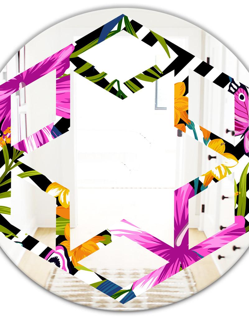 DesignQ Tropical Foliage And Geometrics - Modern Round Or Oval Wall Mirror - Hexagon Star