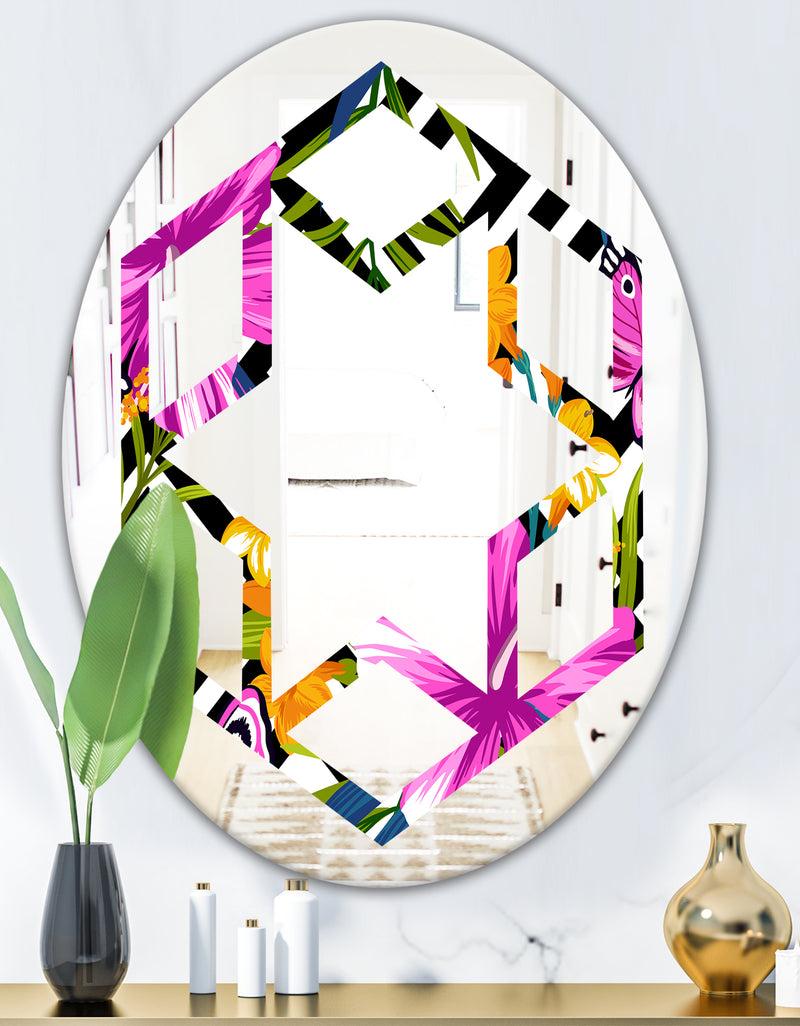 DesignQ Tropical Foliage And Geometrics - Modern Round Or Oval Wall Mirror - Hexagon Star