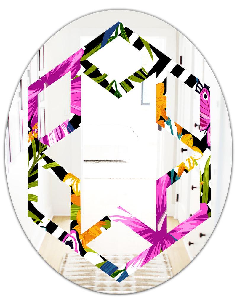DesignQ Tropical Foliage And Geometrics - Modern Round Or Oval Wall Mirror - Hexagon Star