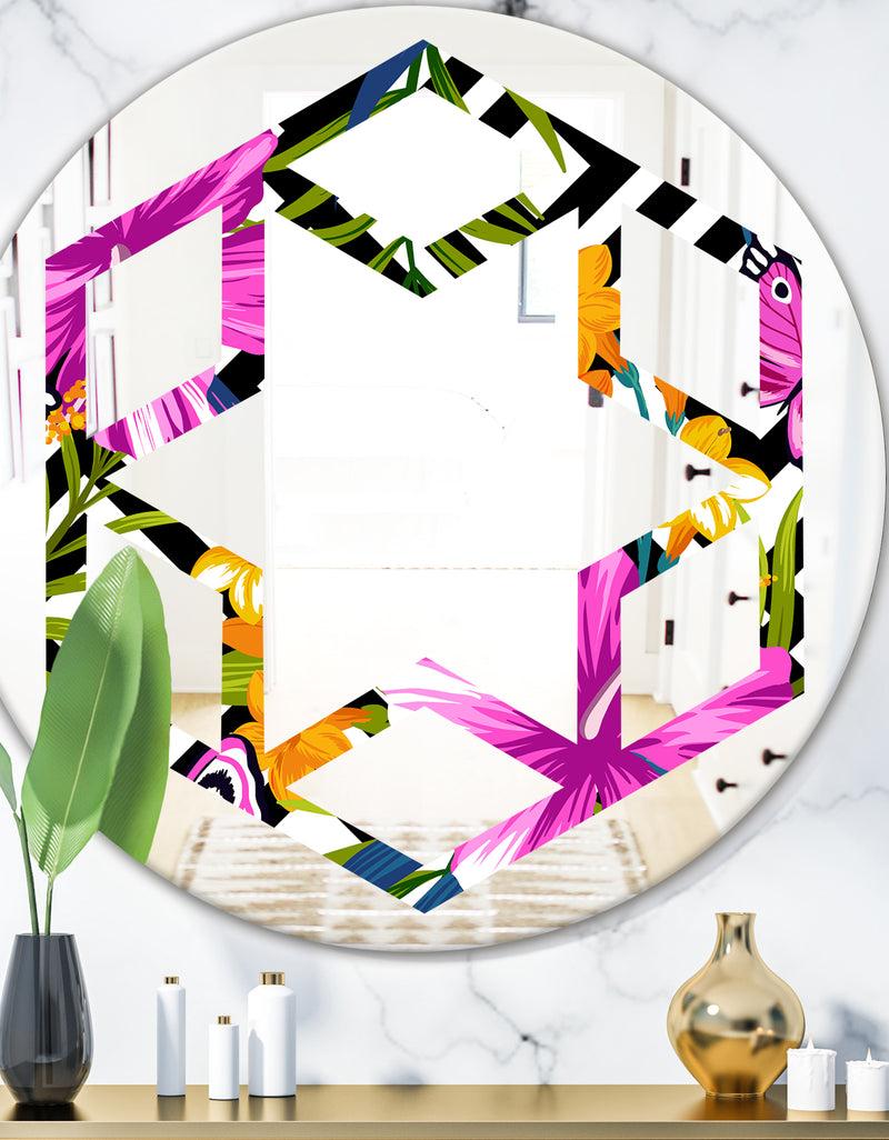 DesignQ Tropical Foliage and Geometrics - Modern Round or Oval Wall Mirror - Hexagon Star