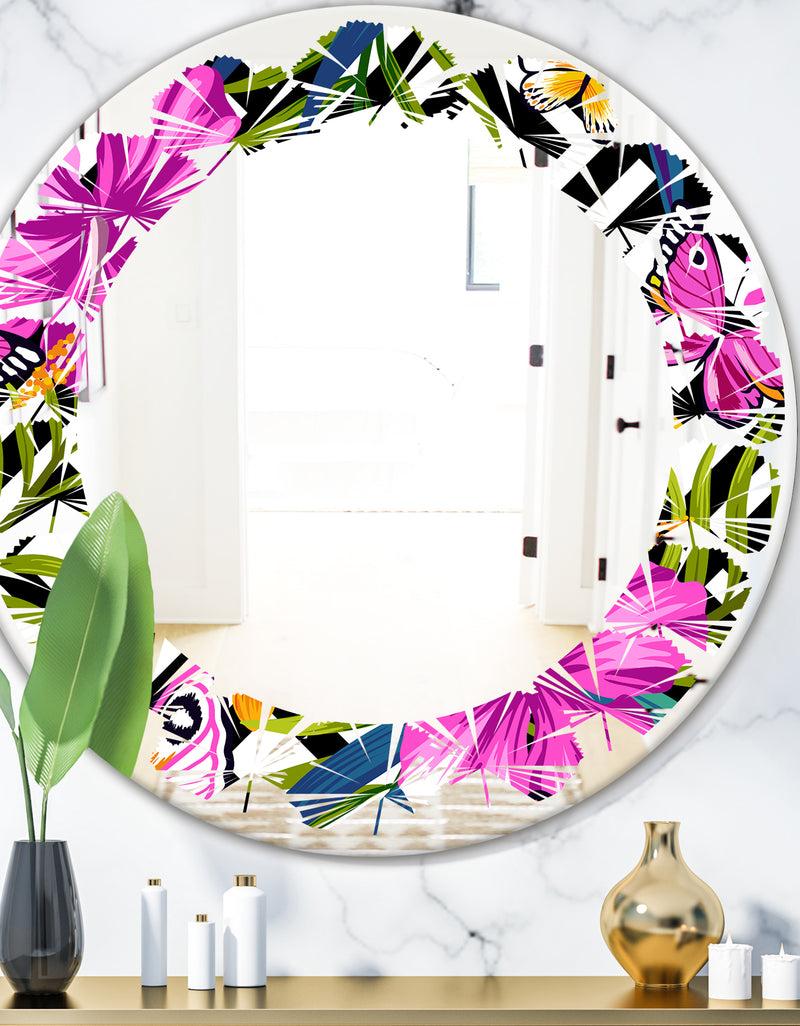 DesignQ Tropical Foliage and Geometrics - Modern Round or Oval Wall Mirror - Leaves