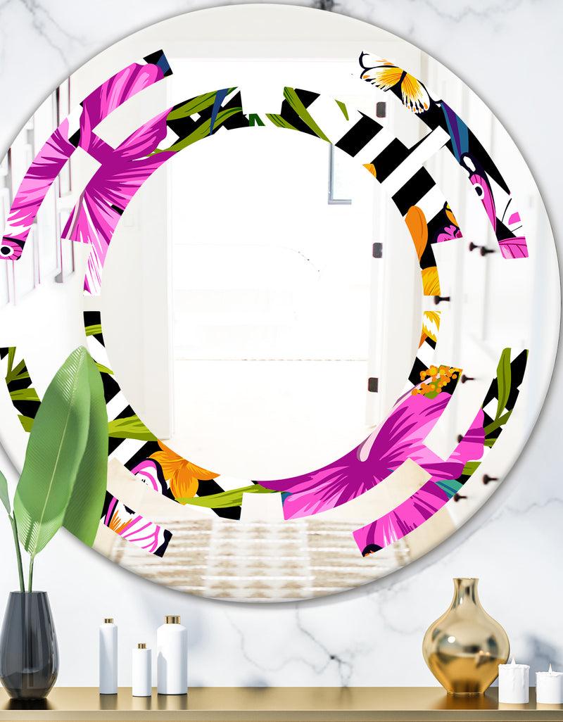 DesignQ Tropical Foliage and Geometrics - Modern Round or Oval Wall Mirror - Space