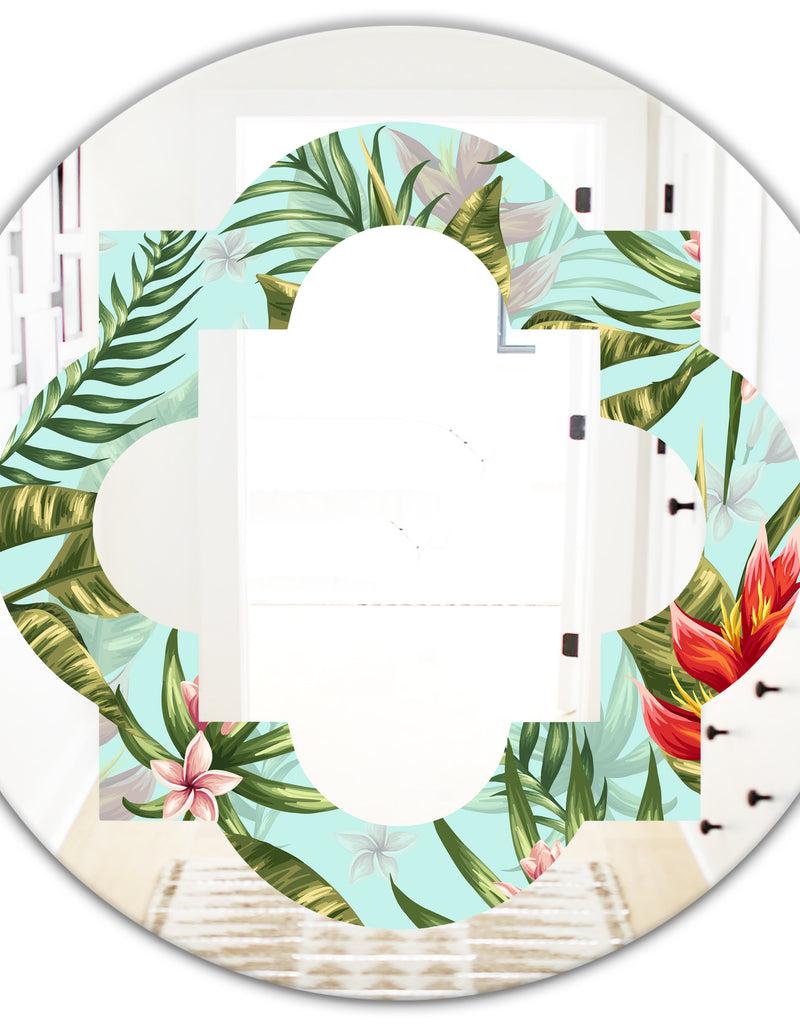 DesignQ Tropical Foliage II - Modern Round Or Oval Wall Mirror - Quatrefoil