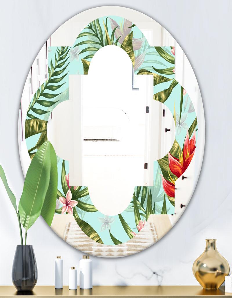 DesignQ Tropical Foliage II - Modern Round Or Oval Wall Mirror - Quatrefoil