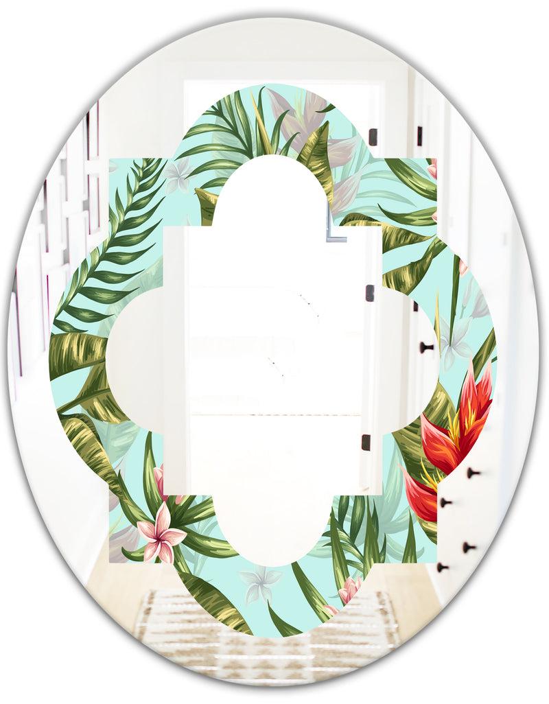 DesignQ Tropical Foliage II - Modern Round Or Oval Wall Mirror - Quatrefoil