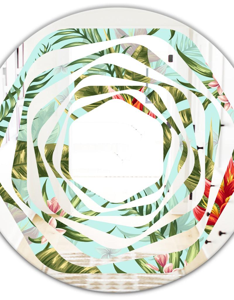DesignQ Tropical Foliage II - Modern Round Or Oval Wall Mirror - Whirl