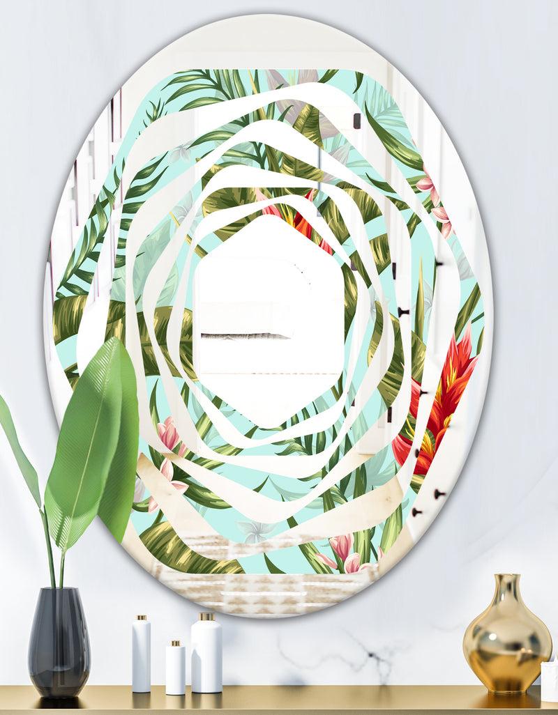 DesignQ Tropical Foliage II - Modern Round Or Oval Wall Mirror - Whirl