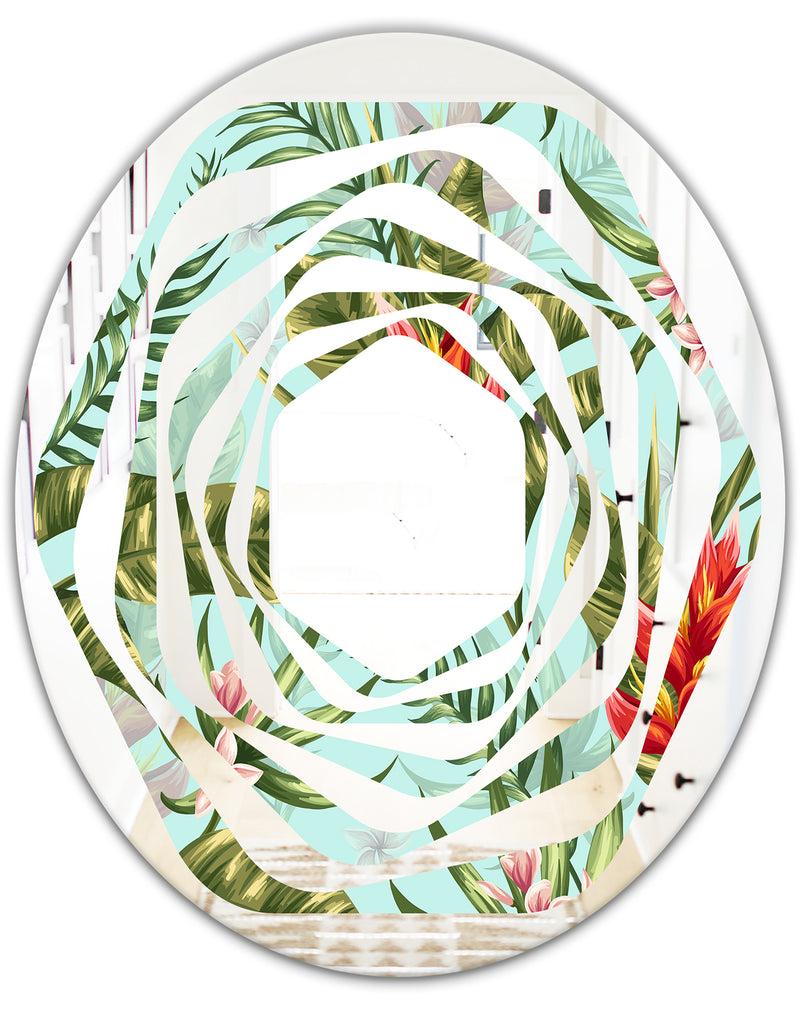 DesignQ Tropical Foliage II - Modern Round Or Oval Wall Mirror - Whirl