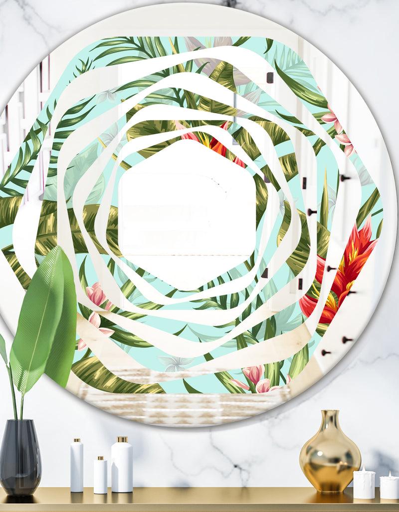 DesignQ Tropical Foliage II - Modern Round or Oval Wall Mirror - Whirl