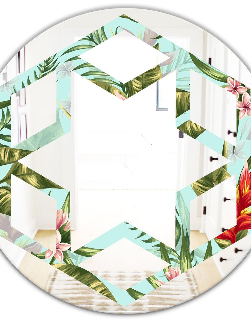 DesignQ Tropical Foliage II - Modern Round Or Oval Wall Mirror - Hexagon Star