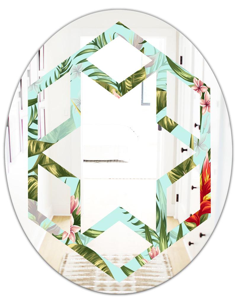 DesignQ Tropical Foliage II - Modern Round Or Oval Wall Mirror - Hexagon Star