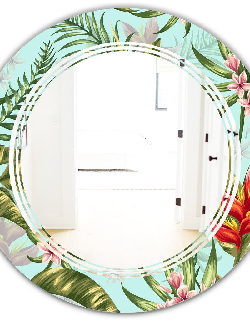 DesignQ Tropical Foliage II - Modern Round Or Oval Wall Mirror - Triple C
