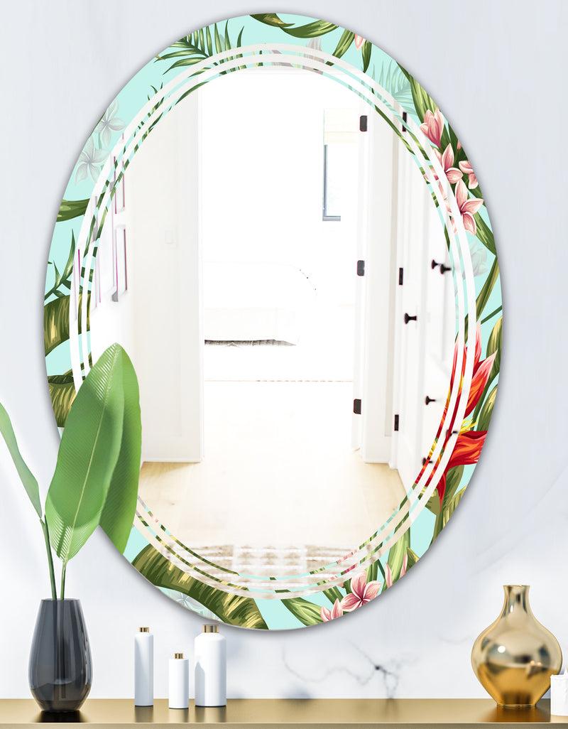 DesignQ Tropical Foliage II - Modern Round Or Oval Wall Mirror - Triple C