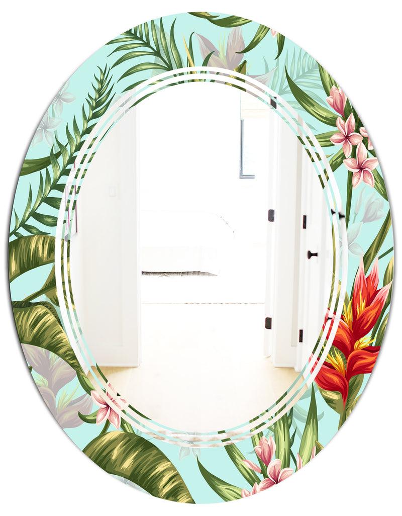 DesignQ Tropical Foliage II - Modern Round Or Oval Wall Mirror - Triple C