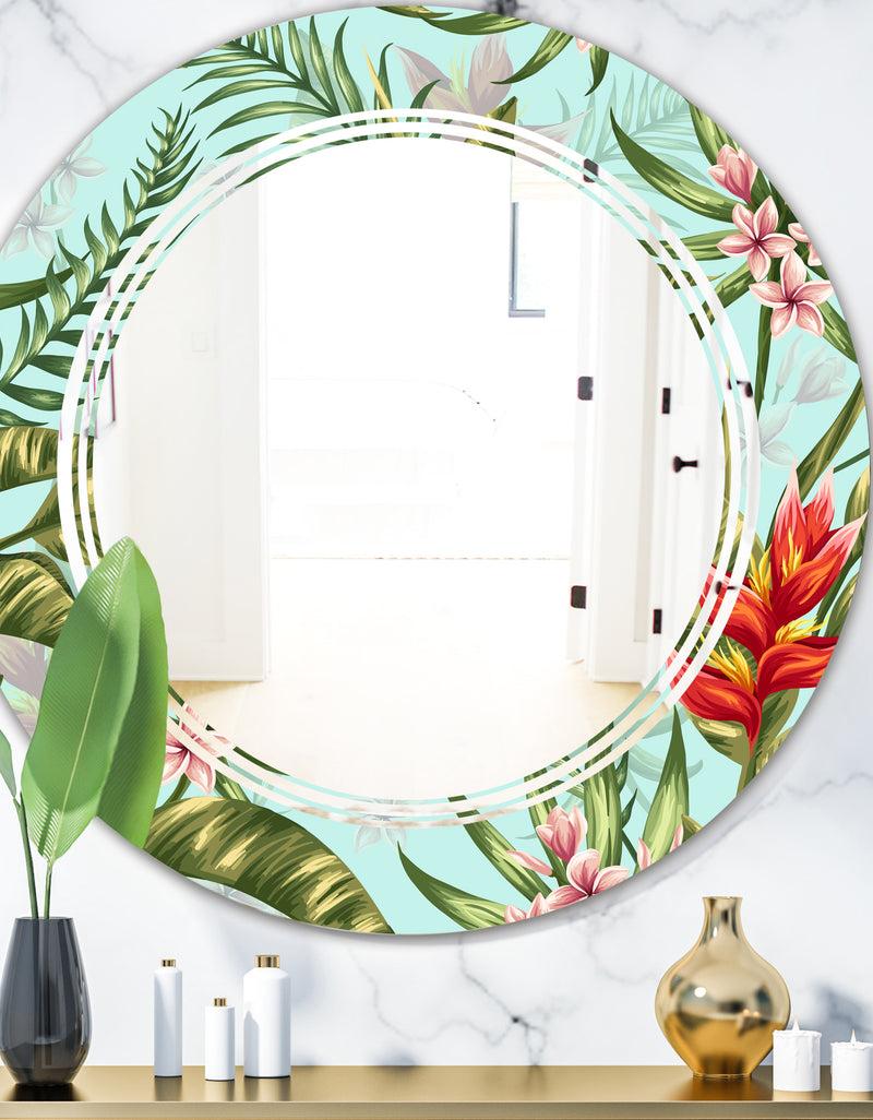 DesignQ Tropical Foliage II - Modern Round or Oval Wall Mirror - Triple C