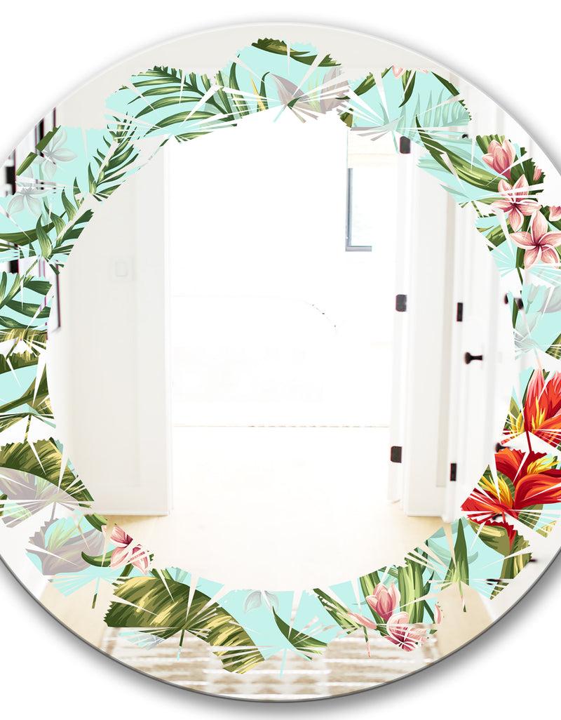 DesignQ Tropical Foliage II - Modern Round Or Oval Wall Mirror - Leaves