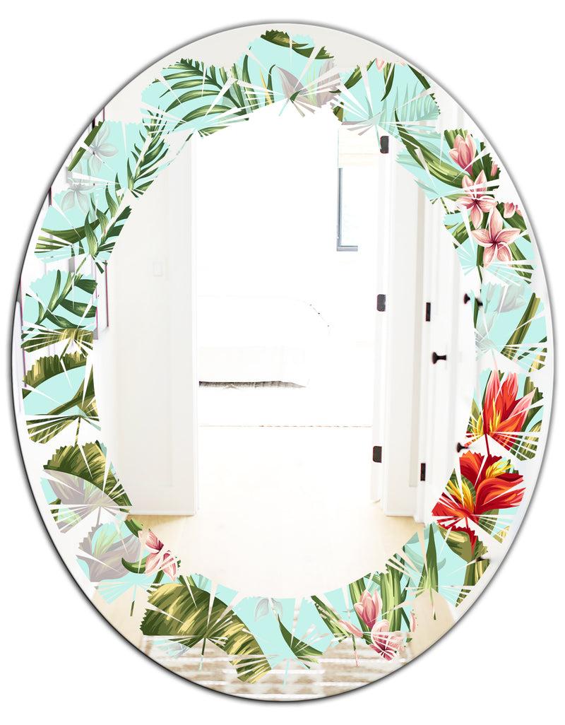 DesignQ Tropical Foliage II - Modern Round Or Oval Wall Mirror - Leaves
