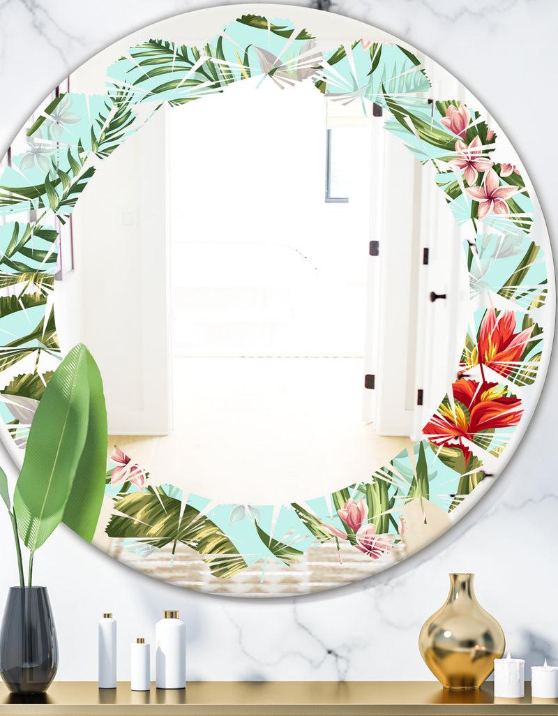 DesignQ Tropical Foliage II - Modern Round or Oval Wall Mirror - Leaves