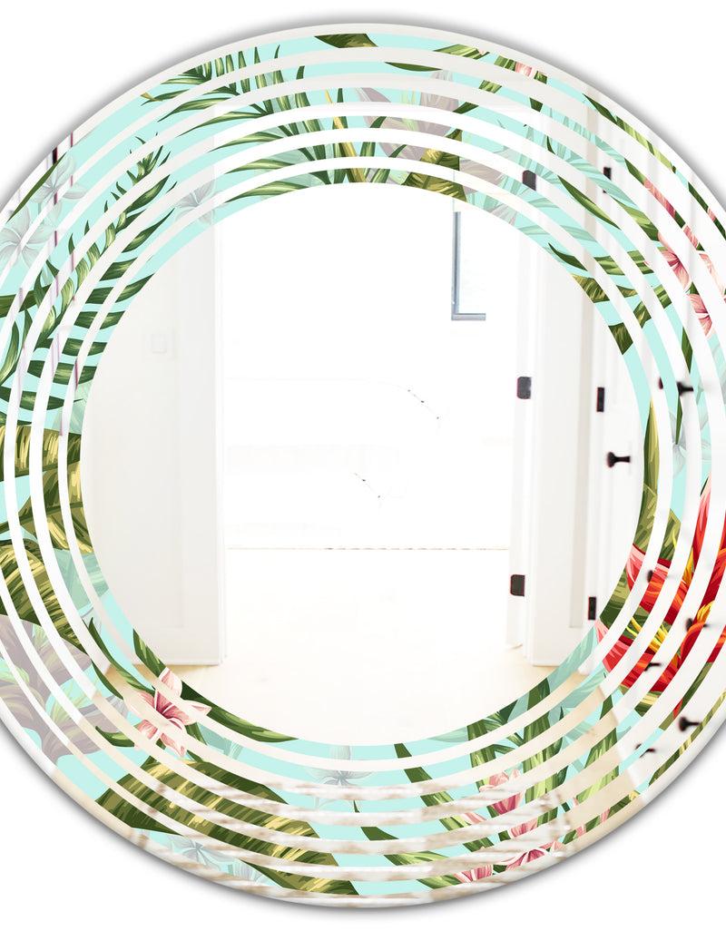 DesignQ Tropical Foliage II - Modern Round Or Oval Wall Mirror - Wave