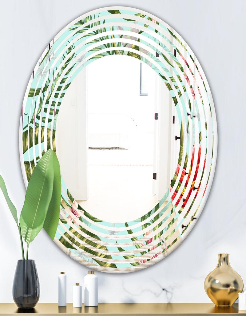DesignQ Tropical Foliage II - Modern Round Or Oval Wall Mirror - Wave