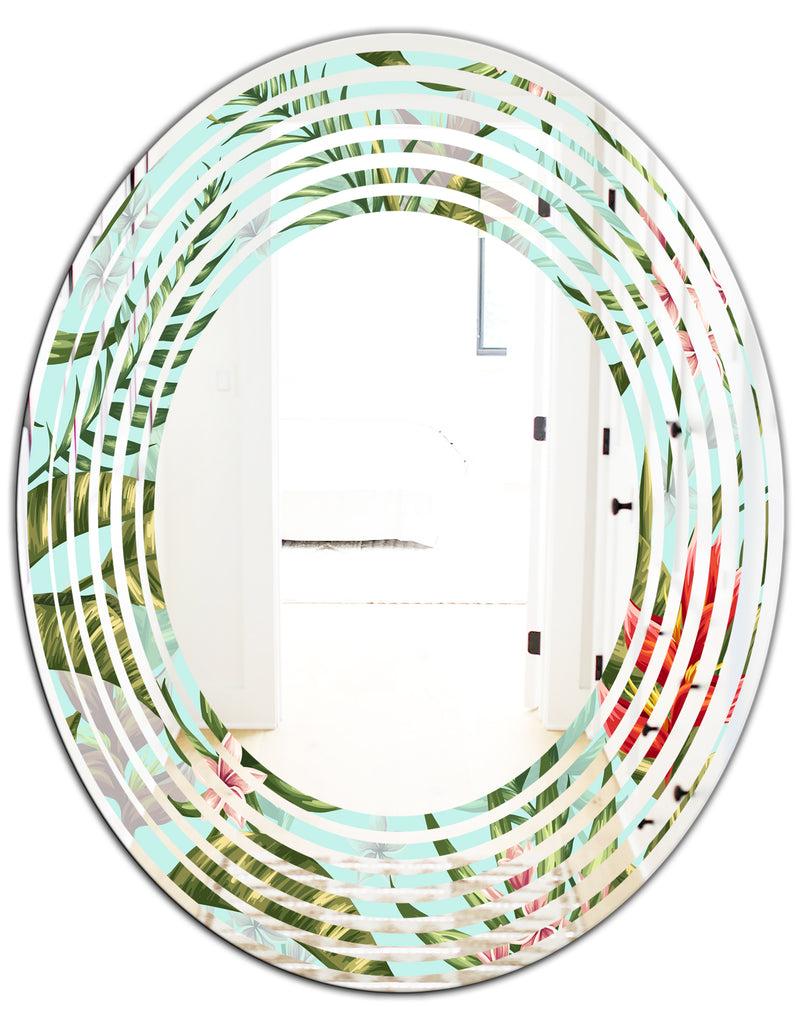 DesignQ Tropical Foliage II - Modern Round Or Oval Wall Mirror - Wave