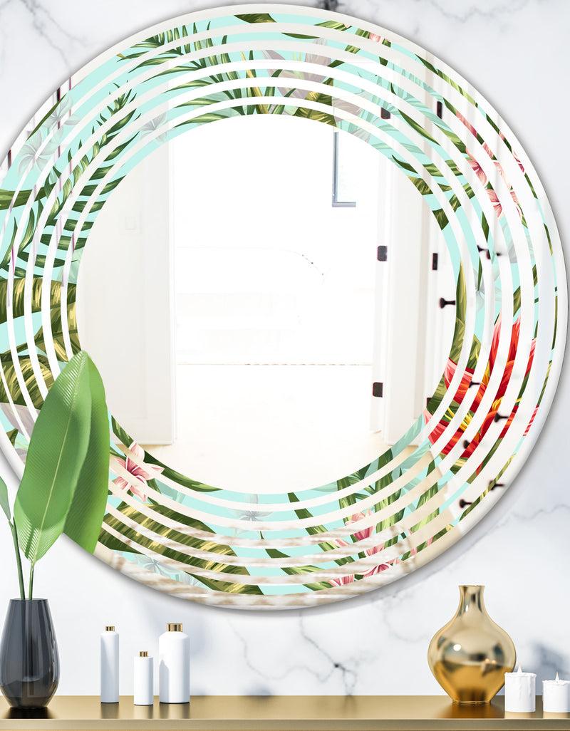 DesignQ Tropical Foliage II - Modern Round or Oval Wall Mirror - Wave