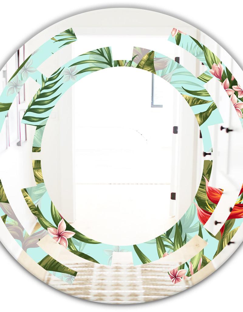 DesignQ Tropical Foliage II - Modern Round Or Oval Wall Mirror - Space