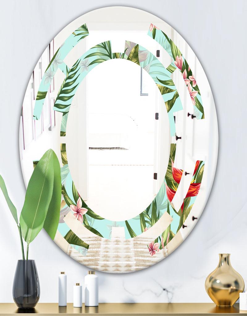 DesignQ Tropical Foliage II - Modern Round Or Oval Wall Mirror - Space