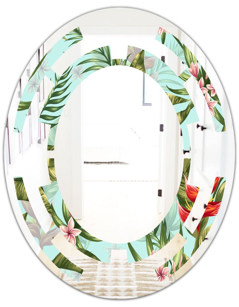 DesignQ Tropical Foliage II - Modern Round Or Oval Wall Mirror - Space