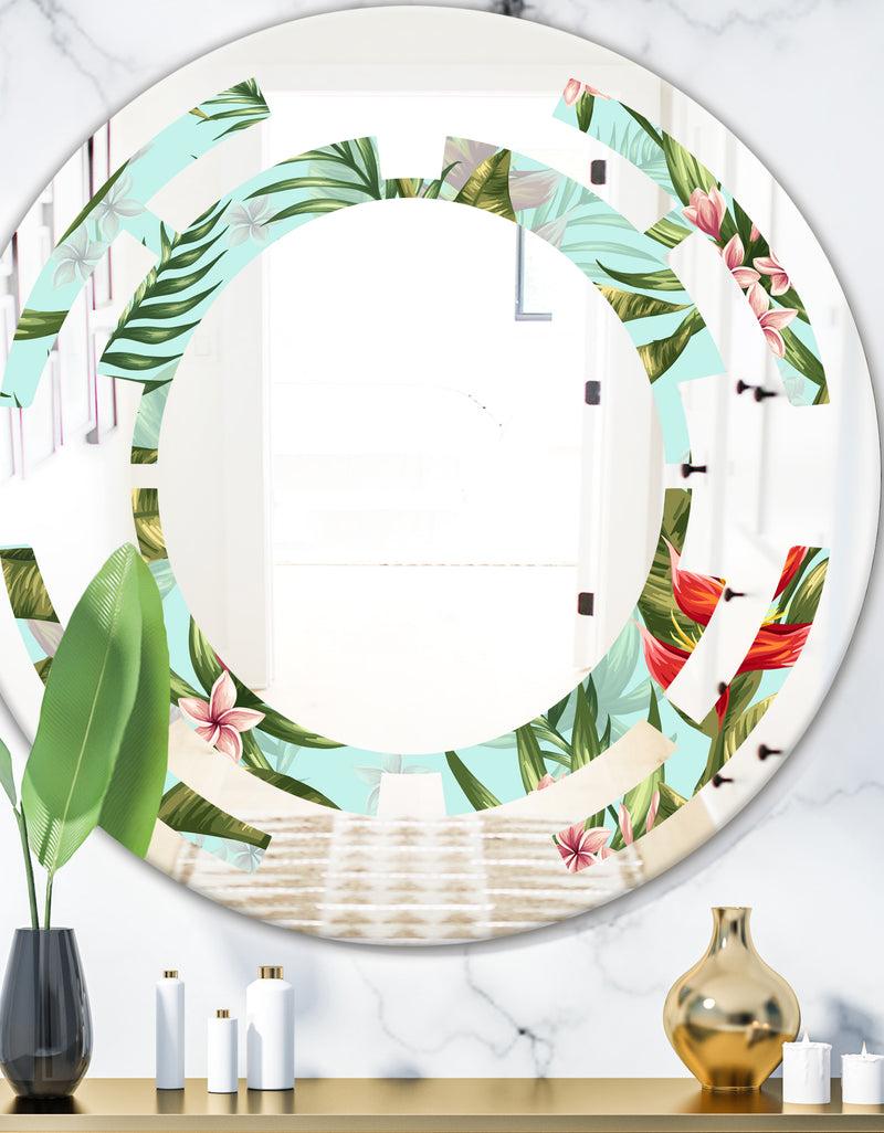 DesignQ Tropical Foliage II - Modern Round or Oval Wall Mirror - Space
