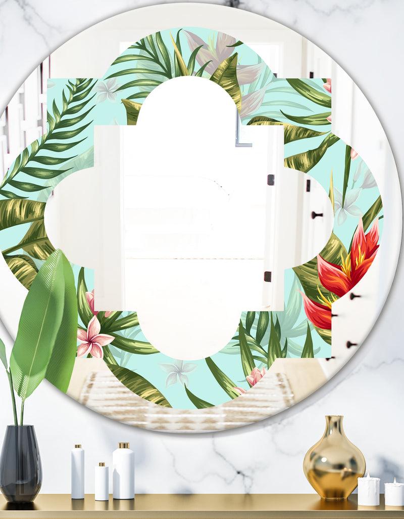 DesignQ Tropical Foliage II - Modern Round or Oval Wall Mirror - Quatrefoil
