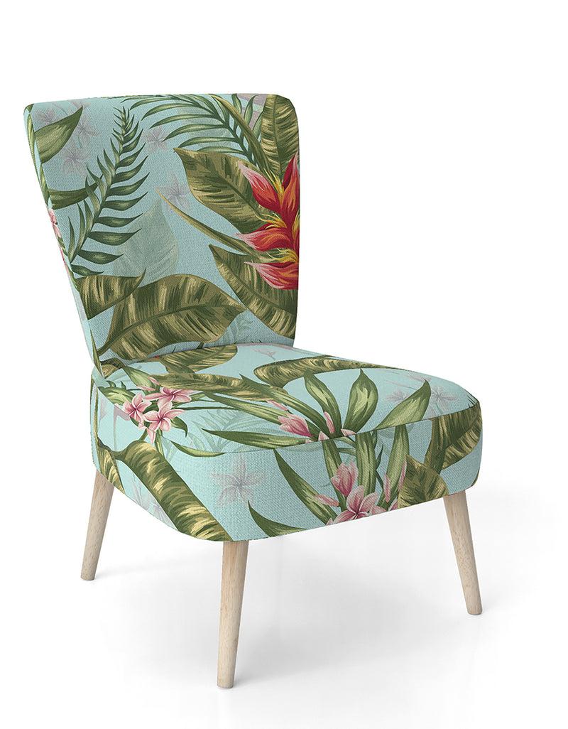DesignQ Tropical Foliage II - Upholstered Mid-Century Accent Chair