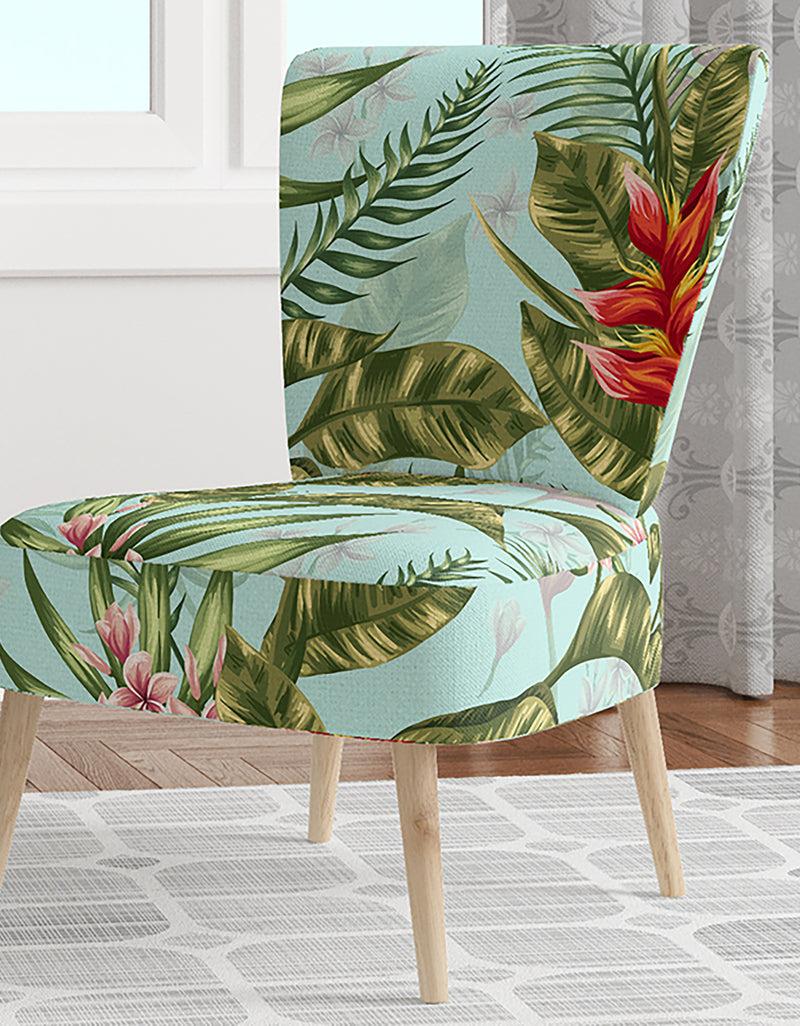 DesignQ Tropical Foliage II - Upholstered Mid-Century Accent Chair