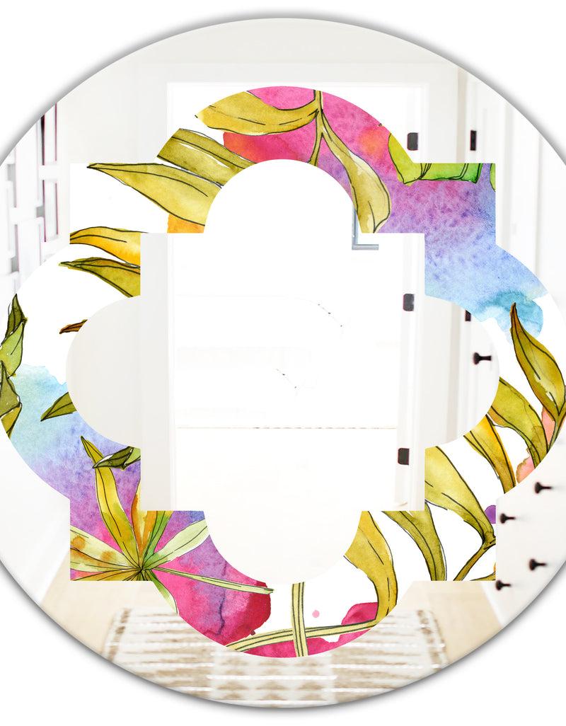 DesignQ Tropical Foliage IV - Cottage Round Or Oval Wall Mirror - Quatrefoil