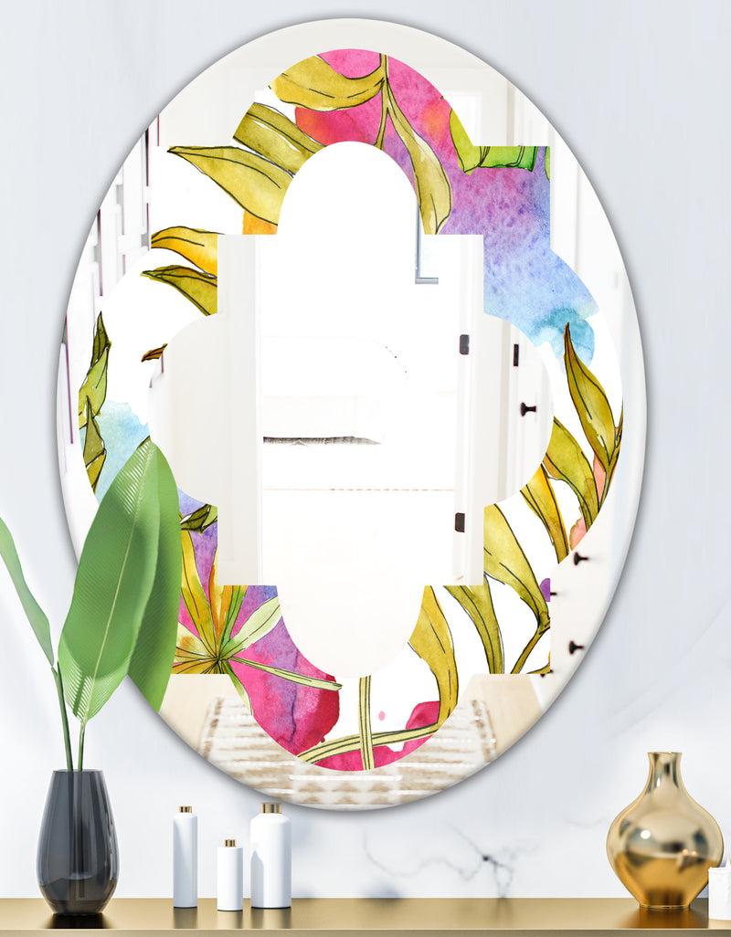 DesignQ Tropical Foliage IV - Cottage Round Or Oval Wall Mirror - Quatrefoil